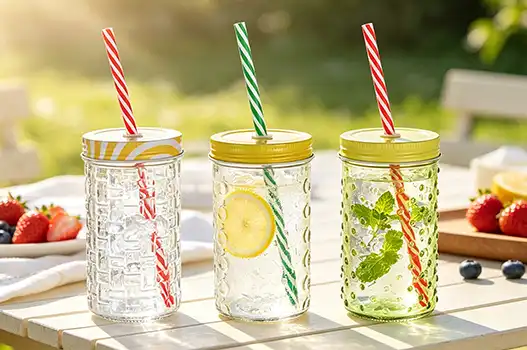 Wide mouth glass drinking bottles with ergonomic designs for easy grip and carrying